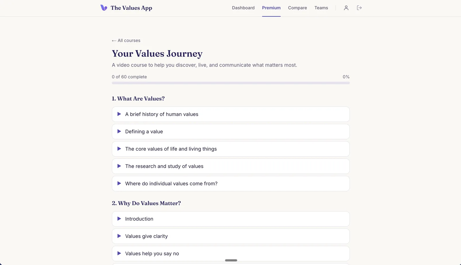 The Values Course inside the Values App