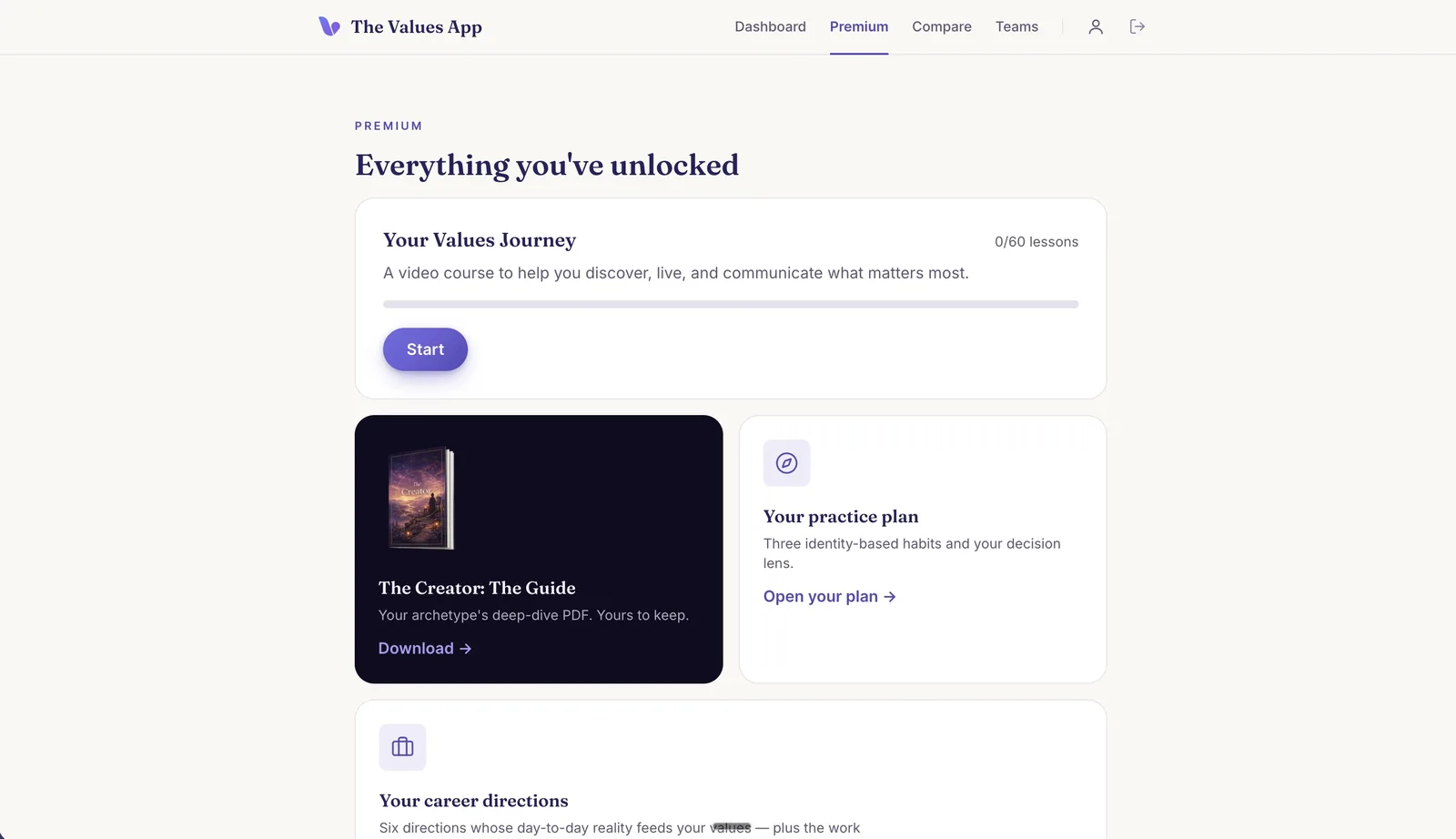 Premium insights unlocked in the Values App